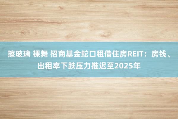 擦玻璃 裸舞 招商基金蛇口租借住房REIT：房钱、出租率下跌压力推迟至2025年